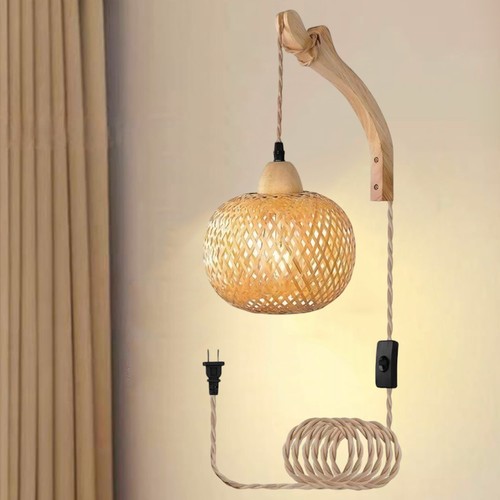 Wandleuchte holz bambus boho - holz,