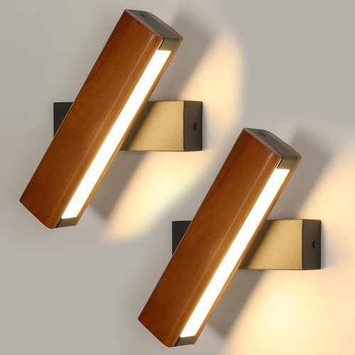 2stk led wandleuchte holz - 2stk,